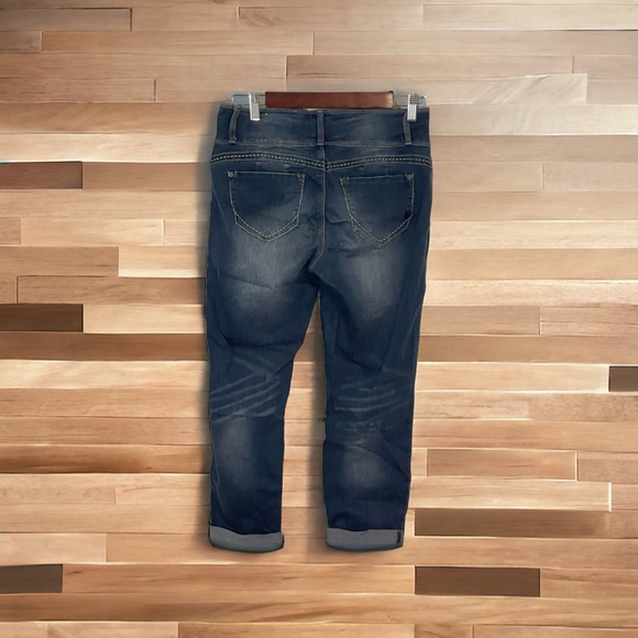 Indigo Rein Jeans Size 9 Low Rise Skinny Leg Womens Blue Denim Cuffed Capris - Picture 2 of 4